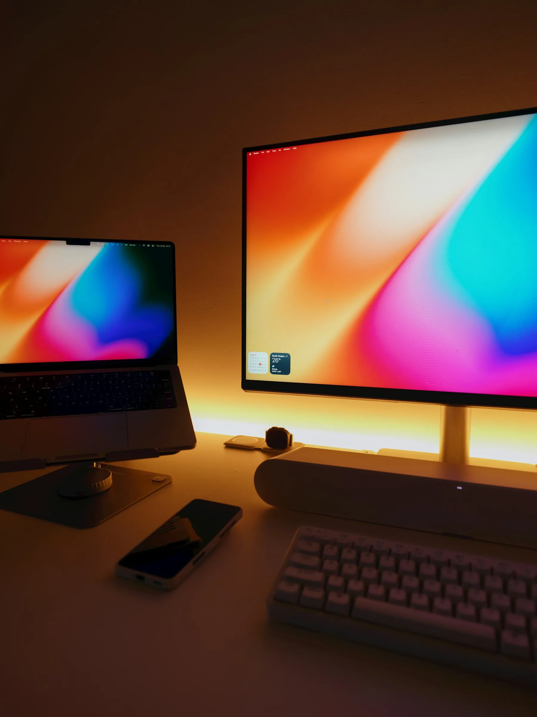 Modern business laptop and monitor workstation equipment